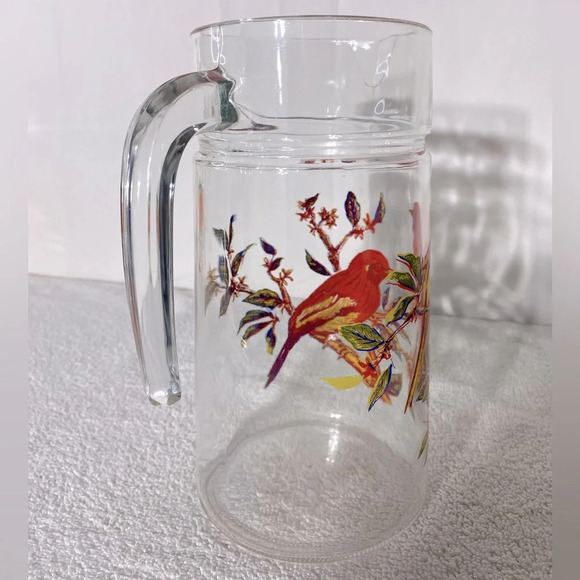 Vintage Luminarc Red Yellow Bird Glass Pitcher - Picture 8 of 13